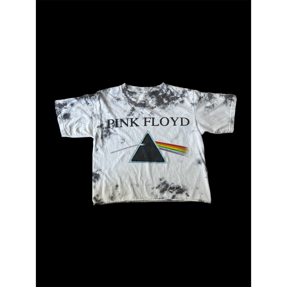 Pink Floyd Dark Side of the Moon Tie Dye Cropped Graphic T-Shirt Womens Small